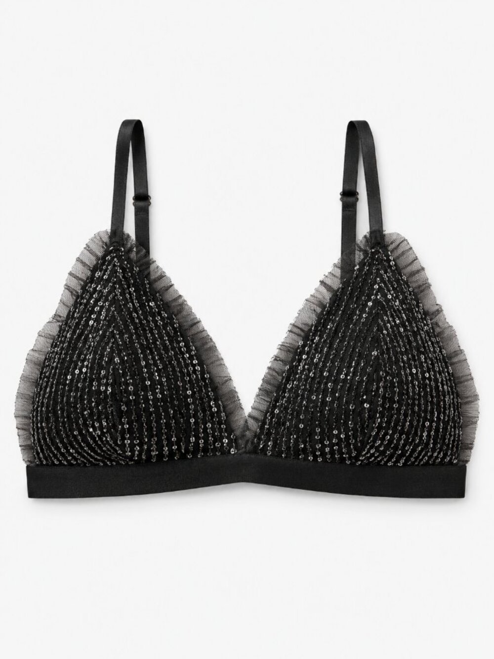 Wild Fable Black Sequin Mesh Ruffle Bralette Size M Sexy Sheer Party Top